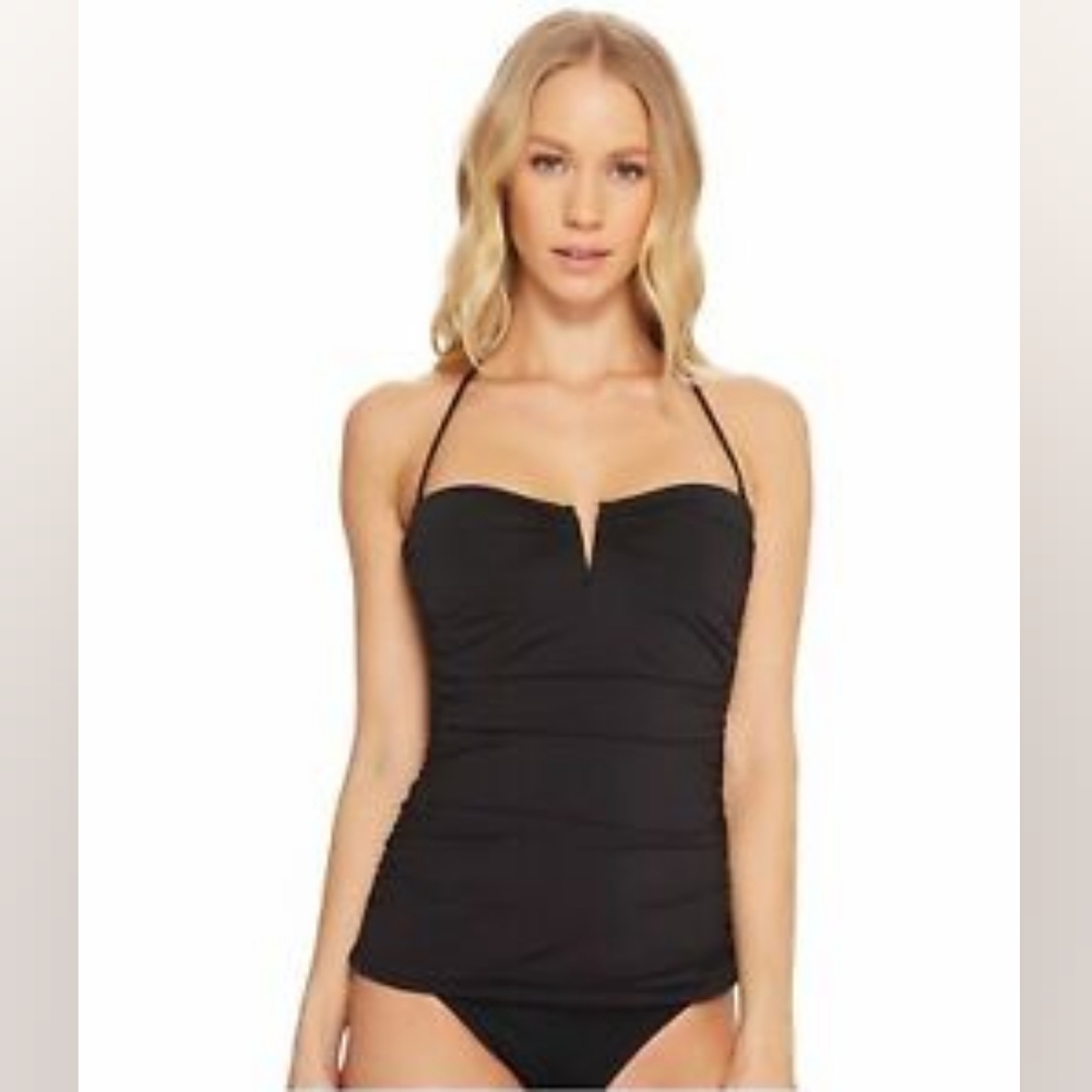 Tommy Bahama Black Pearl V Wire Shirred Long Bandini Swim TOP